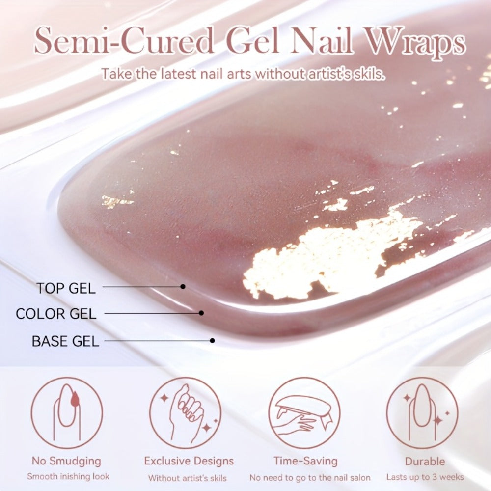 Semi Cured Gel Nail Strips Kit with Handheld LED Nail Lamp, 20 Real Gel Nail Stickers Wraps for DIY Nail Art
