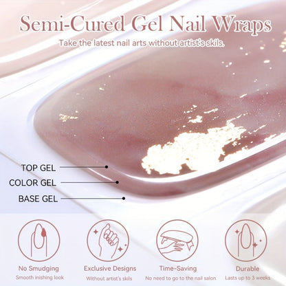 Semi Cured Gel Nail Strips Kit with Handheld LED Nail Lamp, 20 Real Gel Nail Stickers Wraps for DIY Nail Art