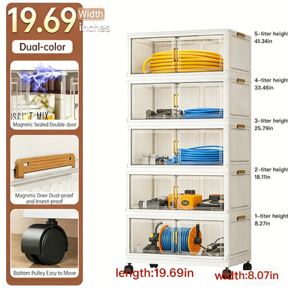 Modular Outdoor Storage Cabinet Rack with Casters, 4- or 5-Tier Sets and Dual-Tone or Clear Doors