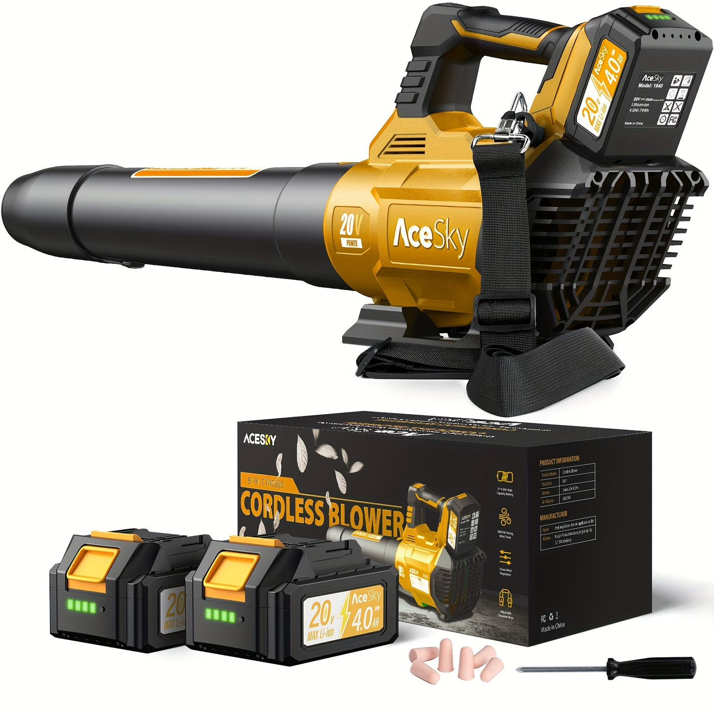 Cordless Leaf Blower 580CFM 160MPH, 2×4.0Ah Battery Powered, 3-Speed Adjustable for Garden, Patio and Yard Use