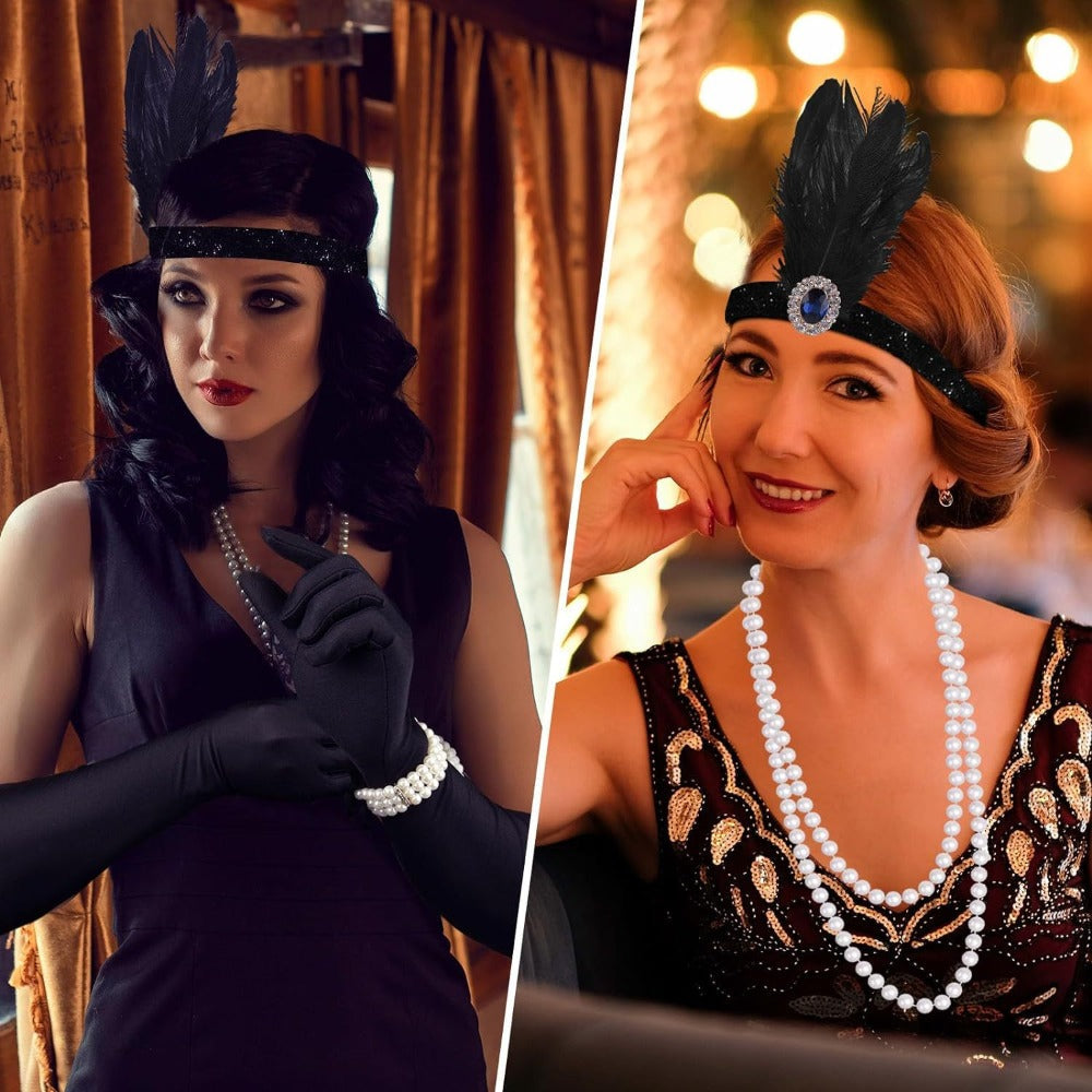 Flapper Dress - with Accessories Set 1920s Sequin Fringe Great Gatsby Costume Women V Neck - product detail view 12