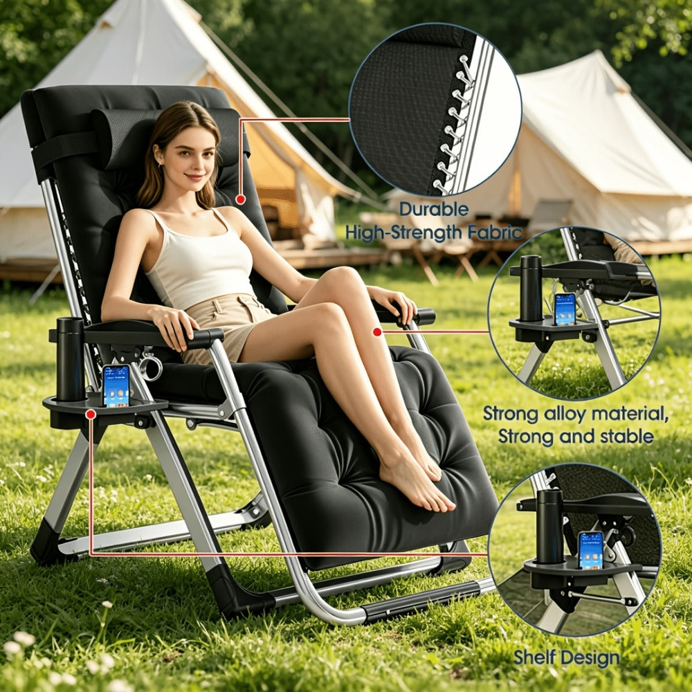 Foldable Chaise Lounge Chair with Removable Cushions and Adjustable Headrest for Patio detail image