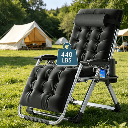 Chaise Lounge Chair, Folding Outdoor Patio Recliner with Removable Cushion, Headrest & Cup shown in the main product view