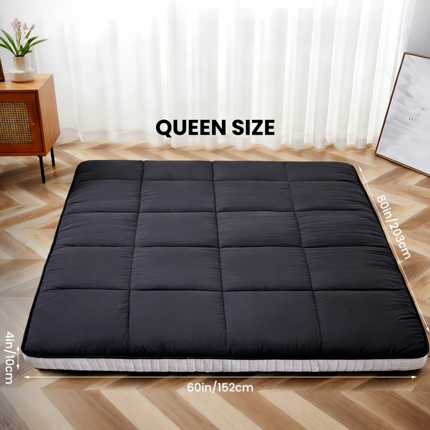 Floor Mattress shown in the Black, Queen: 80"L×60"W option