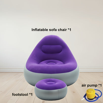 Inflatable Furniture shown in the Purple Sofa Set (Sofa + Footstool + Foot Pump) option