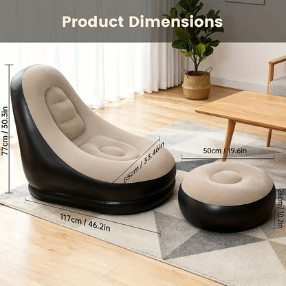 Foldable Inflatable Lounge Chair with Footrest and Carry Bag for Patio detail image