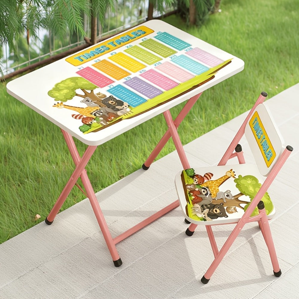 Foldable Metal Kids Table And Chair Set with Two Chairs Included for Kids' Room detail image - detail view 3