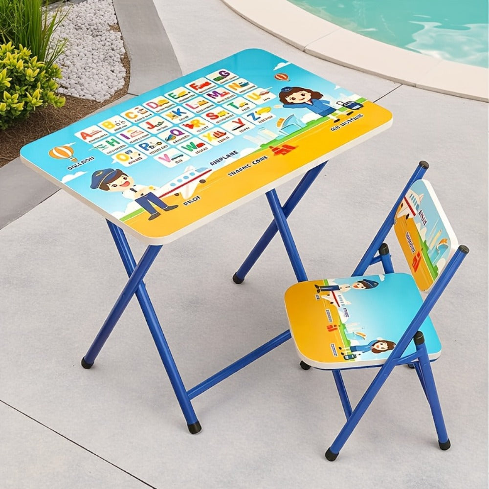 Foldable Metal Kids Table And Chair Set with Two Chairs Included for Kids' Room detail image - detail view 5