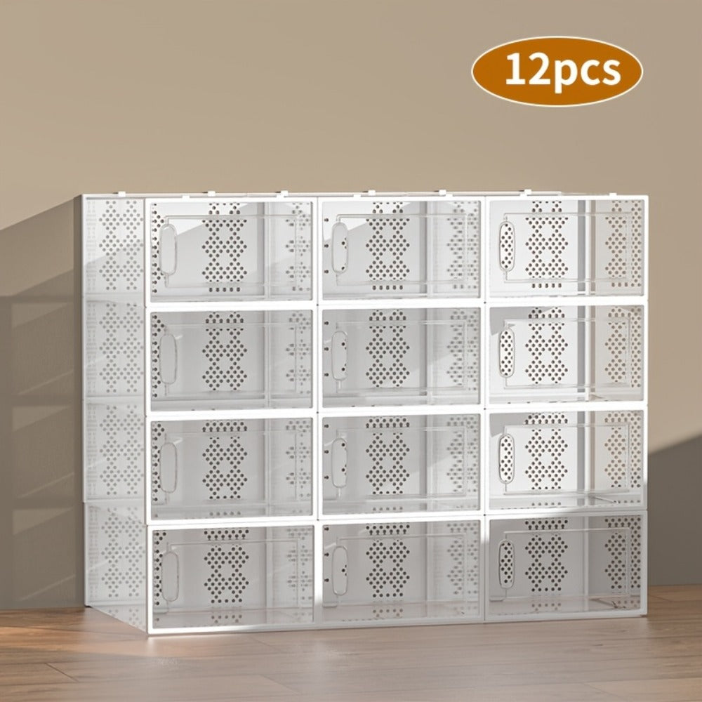 Foldable Plastic Shoe Storage Organizer with Stackable Design and Dustproof Cover detail image - detail view 3