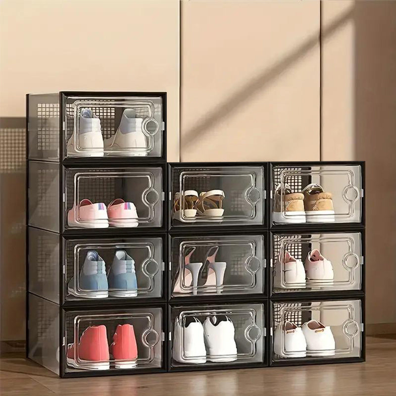 Shoe Storage Box shown in the Black, 10 Pack option
