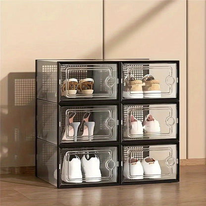 Shoe Storage Box shown in the Black, 6 Pack option