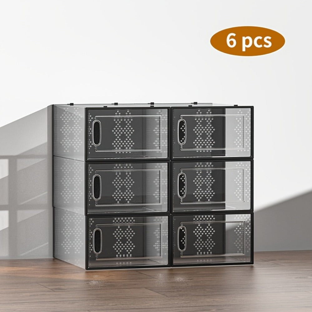 Foldable Plastic Stackable Shoe Storage Box for Entryway and Bedroom detail image - detail view 3