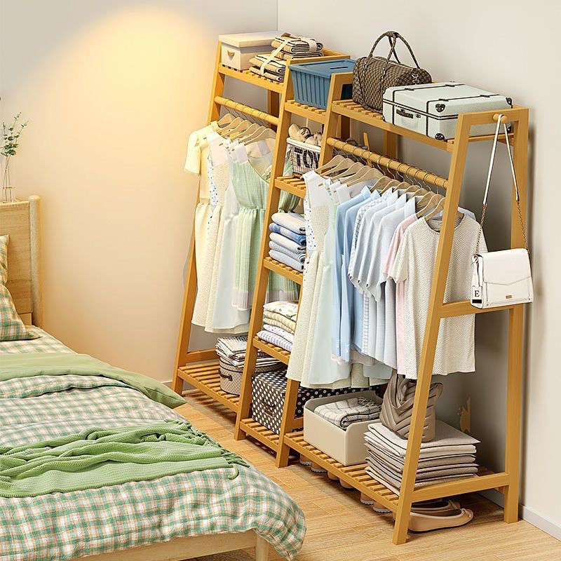 Freestanding Bamboo Clothes Rack with Storage Bag and Adjustable Shelves detail image - detail view 35