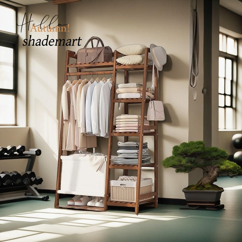 Freestanding Bamboo Clothes Rack with Storage Bag and Adjustable Shelves detail image - detail view 39