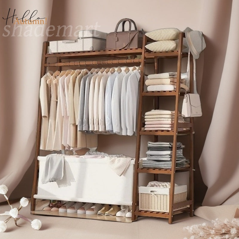 Freestanding Bamboo Clothes Rack with Storage Bag and Adjustable Shelves detail image - detail view 41