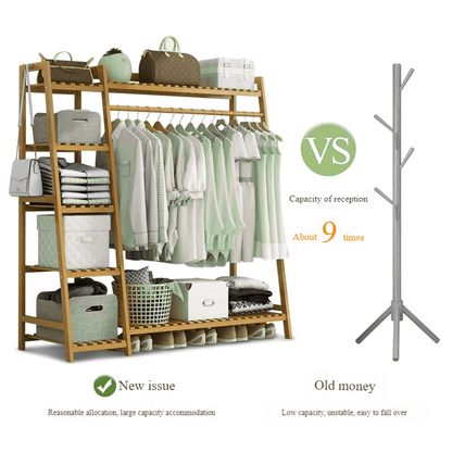 Freestanding Bamboo Clothes Rack with Storage Bag and Adjustable Shelves detail image - detail view 43