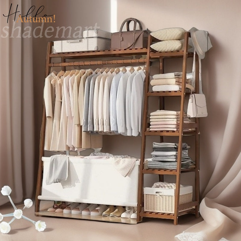 Freestanding Bamboo Clothes Rack with Storage Bag and Adjustable Shelves detail image - detail view 45