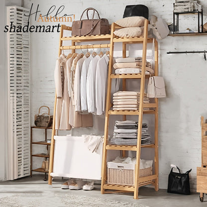 Freestanding Bamboo Clothes Rack with Storage Bag and Adjustable Shelves detail image - detail view 49