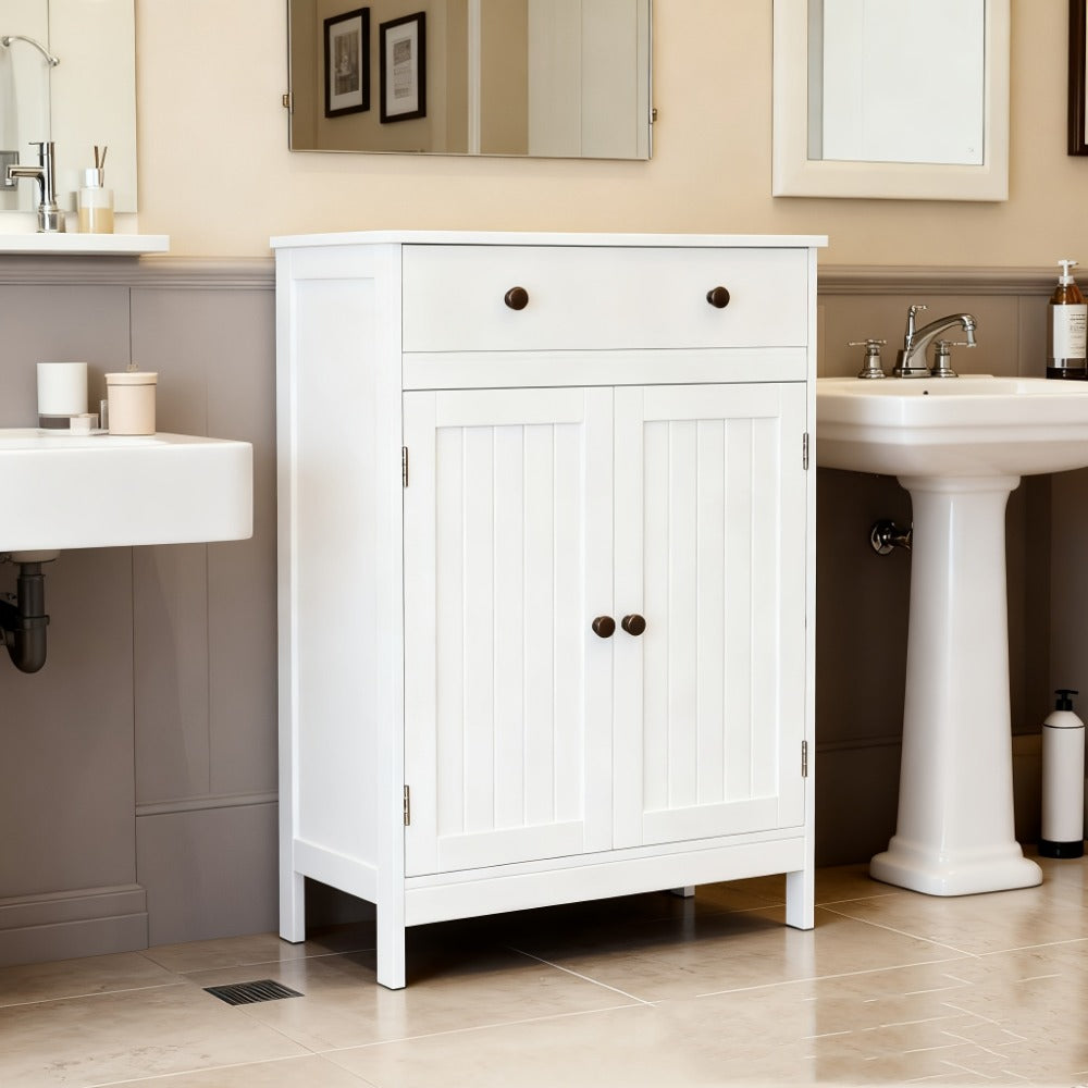 Bathroom Cabinet, Freestanding with Double Doors and Drawer - Floor Standing Storage Unit shown in the main product view