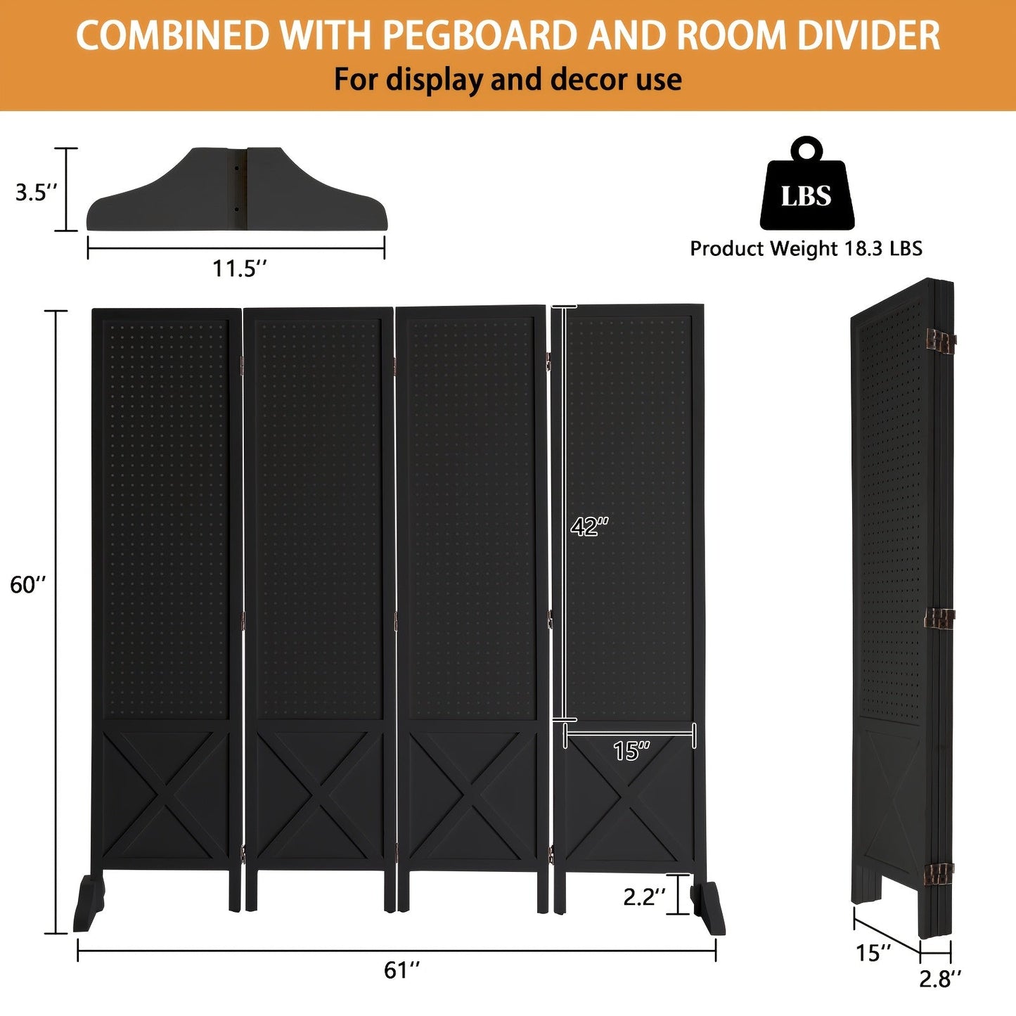 Room Divider shown in the Black, 4 panels option