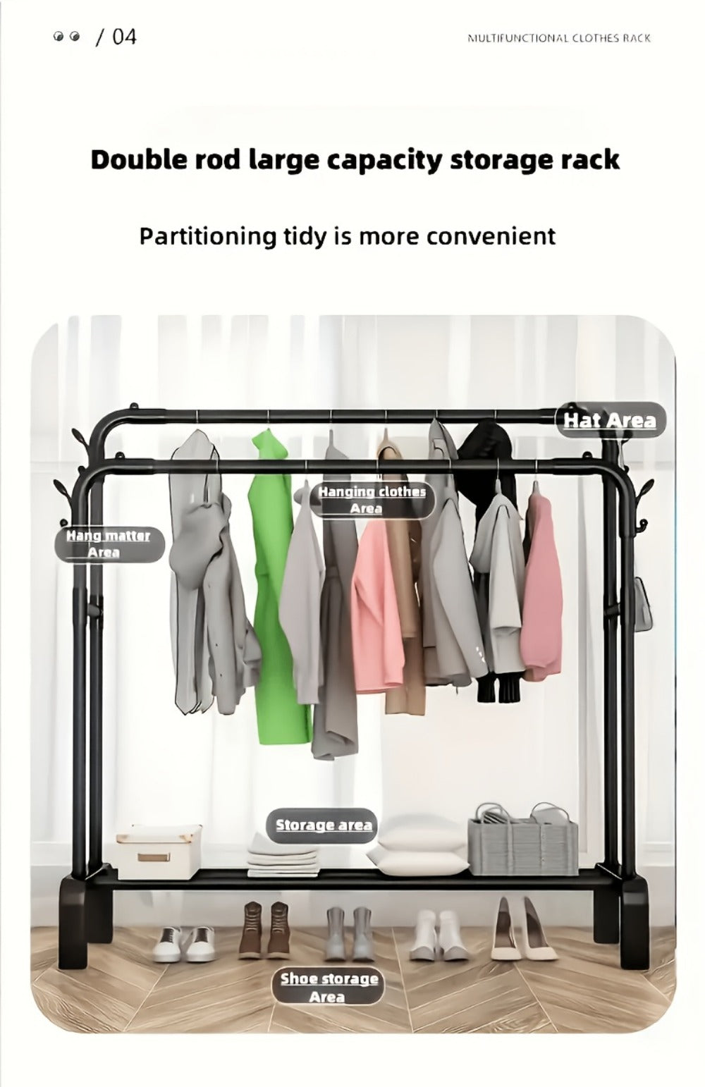 Freestanding Heavy-Duty Garment Rack with Large-Capacity Storage for Bedroom detail image - detail view 11