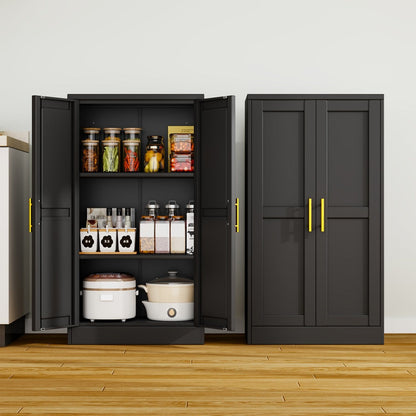 Storage Cabinet, 2-Door Metal Freestanding with 3 Adjustable Shelves - Modern Kitchen shown in the main product view