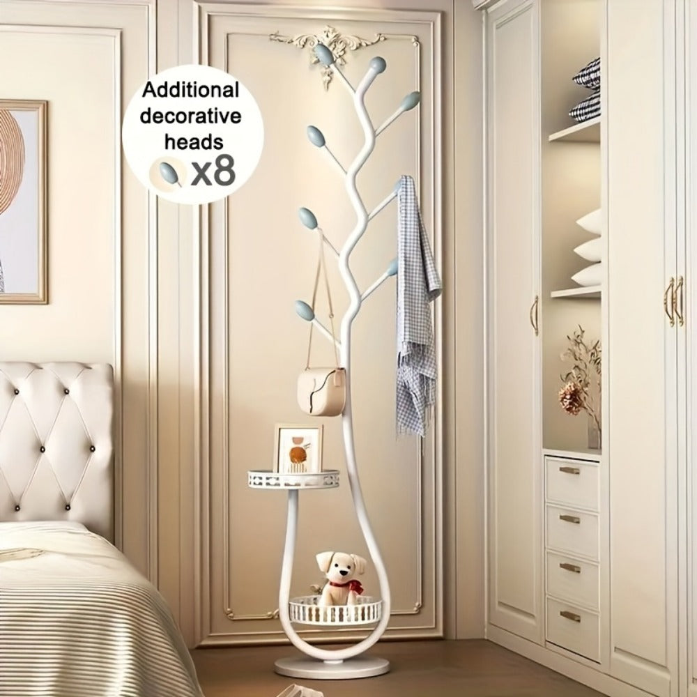 Clothes Rack, Freestanding Metal with Shelf and Gold Tubes, Vertical Garment Organizer shown in the main product view