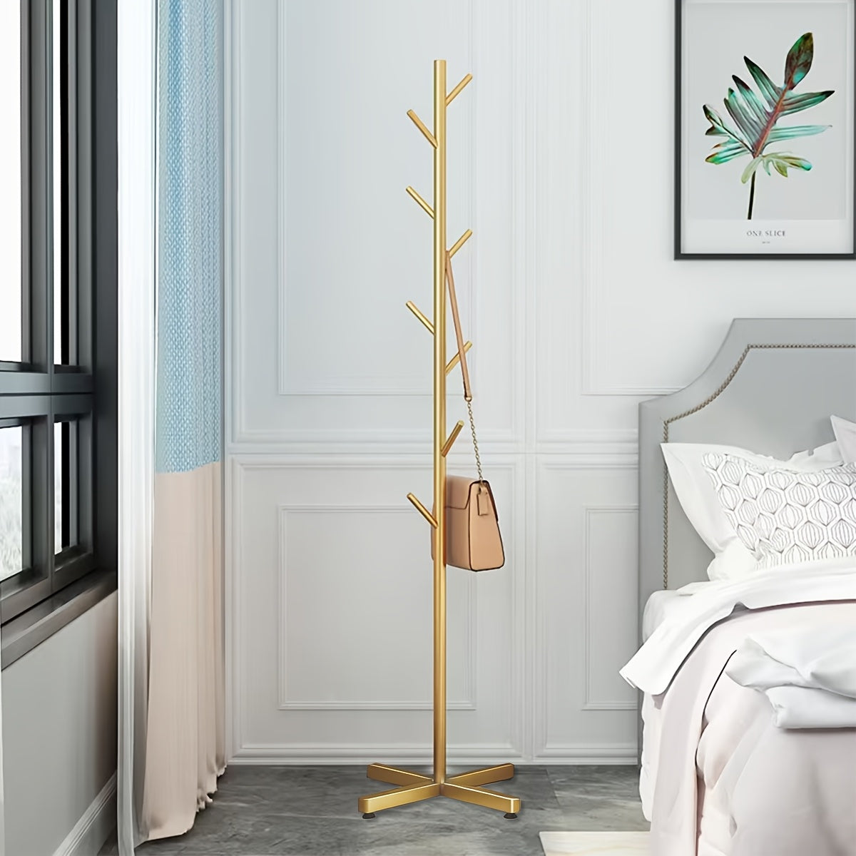 Coat Stand shown in the Golden, Golden bracket + Golden base (cross base) option