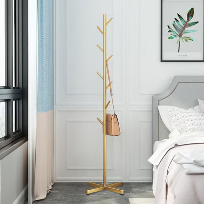 Coat Stand shown in the Golden, Golden bracket + Golden base (cross base) option