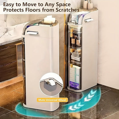 Freestanding Narrow Bathroom Storage Cabinet with Clear Drawers and Tool-Free Assembly detail image - detail view 11