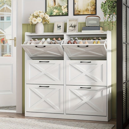 Freestanding Narrow Shoe Cabinet, Covered Shoe Storage for Entryway detail image - detail view 13