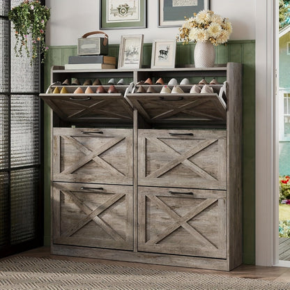 Freestanding Narrow Shoe Cabinet, Covered Shoe Storage for Entryway detail image - detail view 17