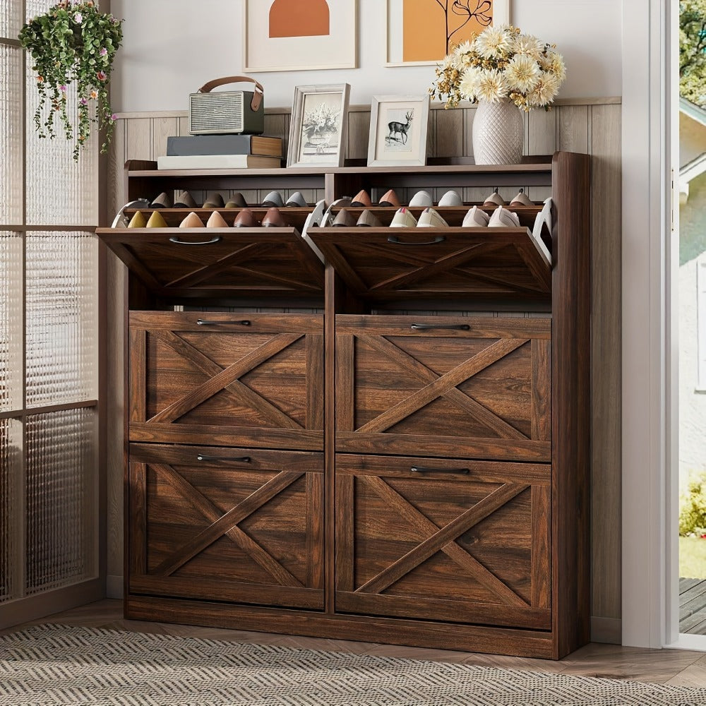 Freestanding Narrow Shoe Cabinet, Covered Shoe Storage for Entryway detail image - detail view 9