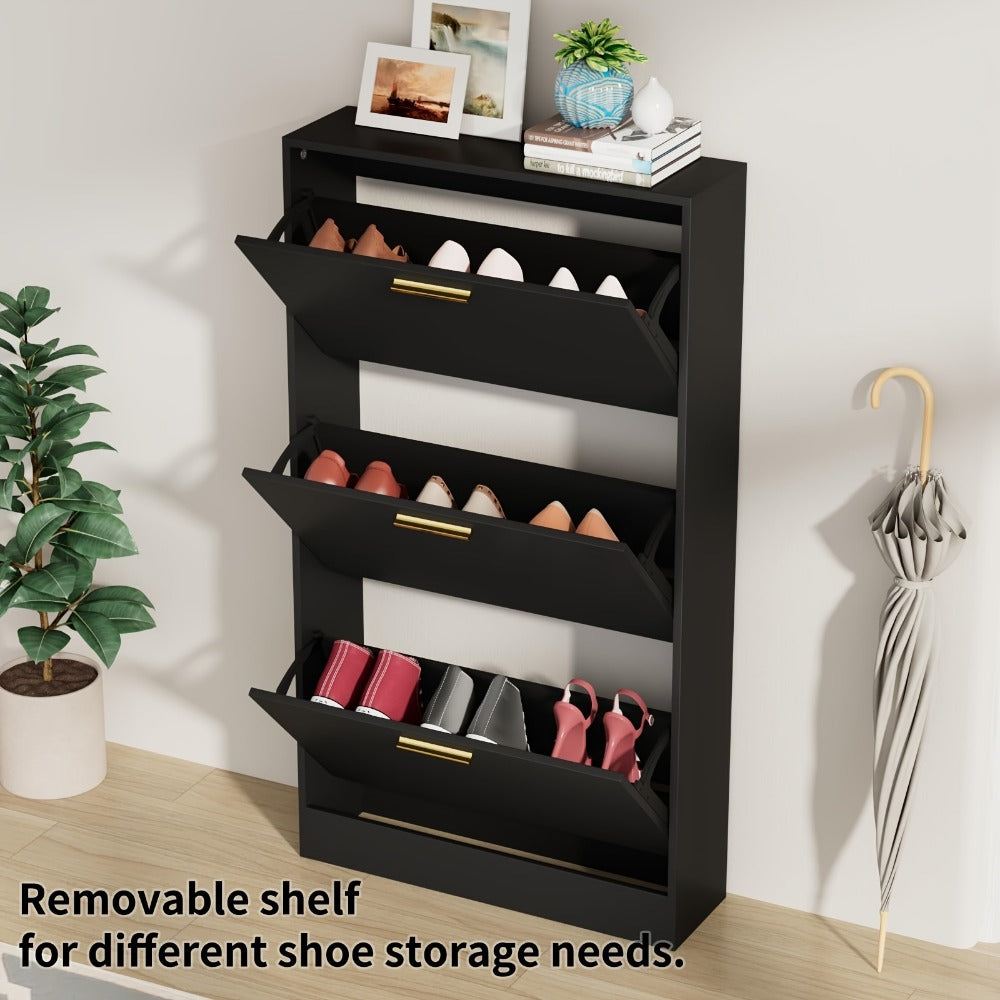 Freestanding Narrow Shoe Cabinet, Entryway Shoe Organizer for Organized Everyday Storage detail image - detail view 6