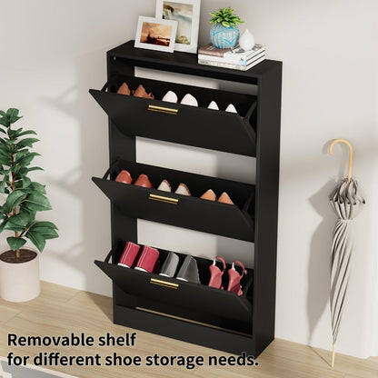 Freestanding Narrow Shoe Cabinet, Entryway Shoe Organizer for Organized Everyday Storage detail image - detail view 6