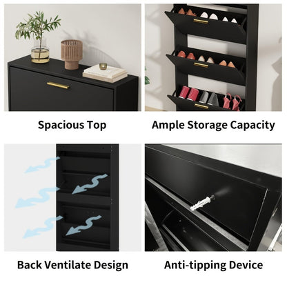 Freestanding Narrow Shoe Cabinet, Entryway Shoe Organizer for Organized Everyday Storage detail image - detail view 7