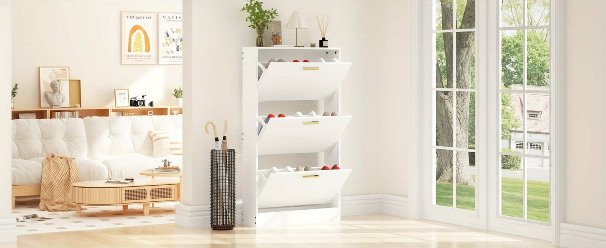 Freestanding Narrow Shoe Cabinet, Entryway Shoe Organizer for Organized Everyday Storage detail image - detail view 9