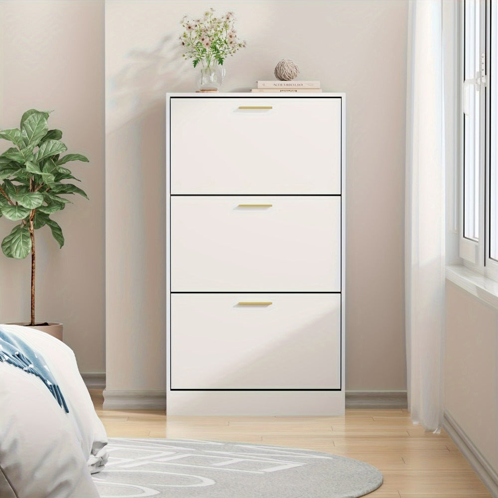 Shoe Cabinet, Narrow with 3 Flip Drawers, Freestanding Vertical Shoe Storage Organizer shown in the main product view