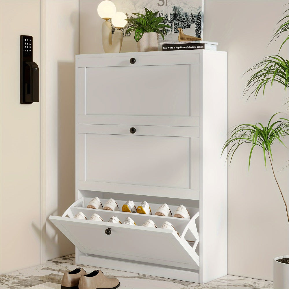 Shoe Cabinet with Flip Drawers Adjustable Shelf Narrow Freestanding Shoe Storage Organizer shown in the main product view