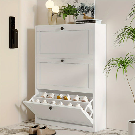 Shoe Cabinet with Flip Drawers Adjustable Shelf Narrow Freestanding Shoe Storage Organizer shown in the main product view
