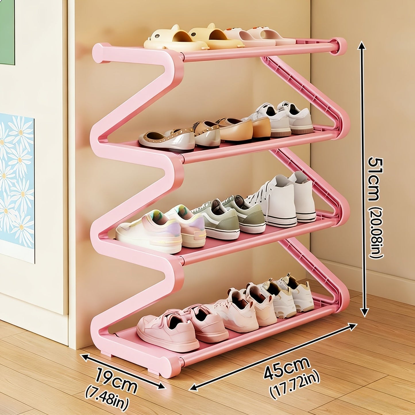 Shoe Rack shown in the Pink Upgrade, Home Multi-layer Shoe Rack option