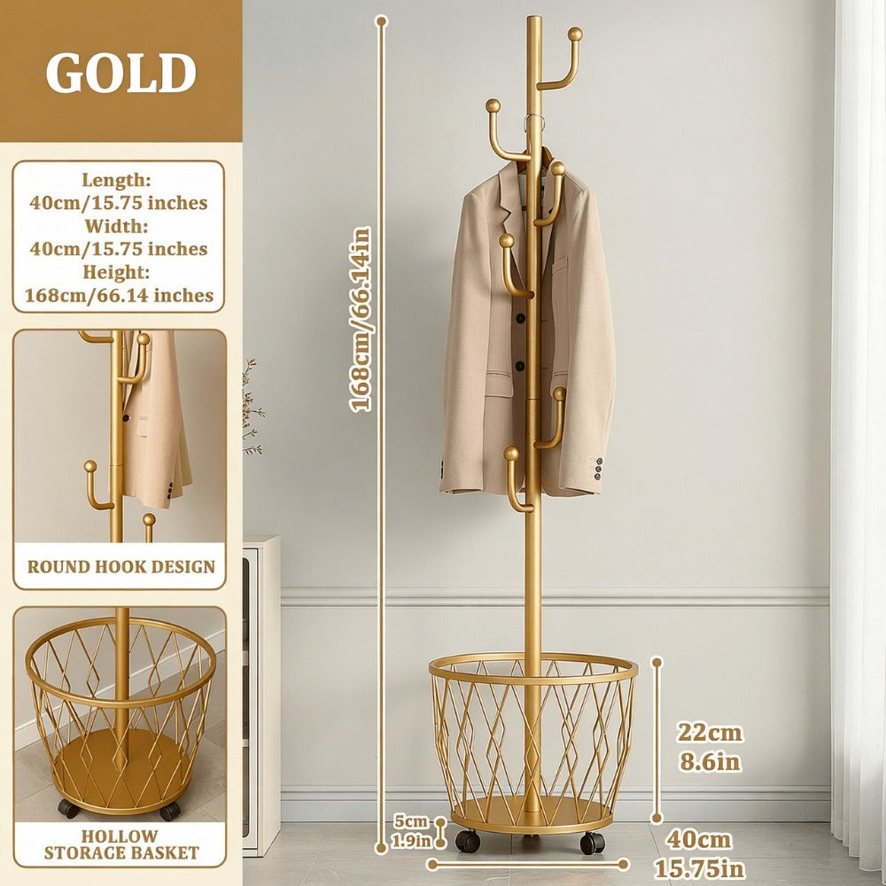 Freestanding Rolling Coat Rack with Locking Wheels, Entryway Hall Tree detail image - detail view 7