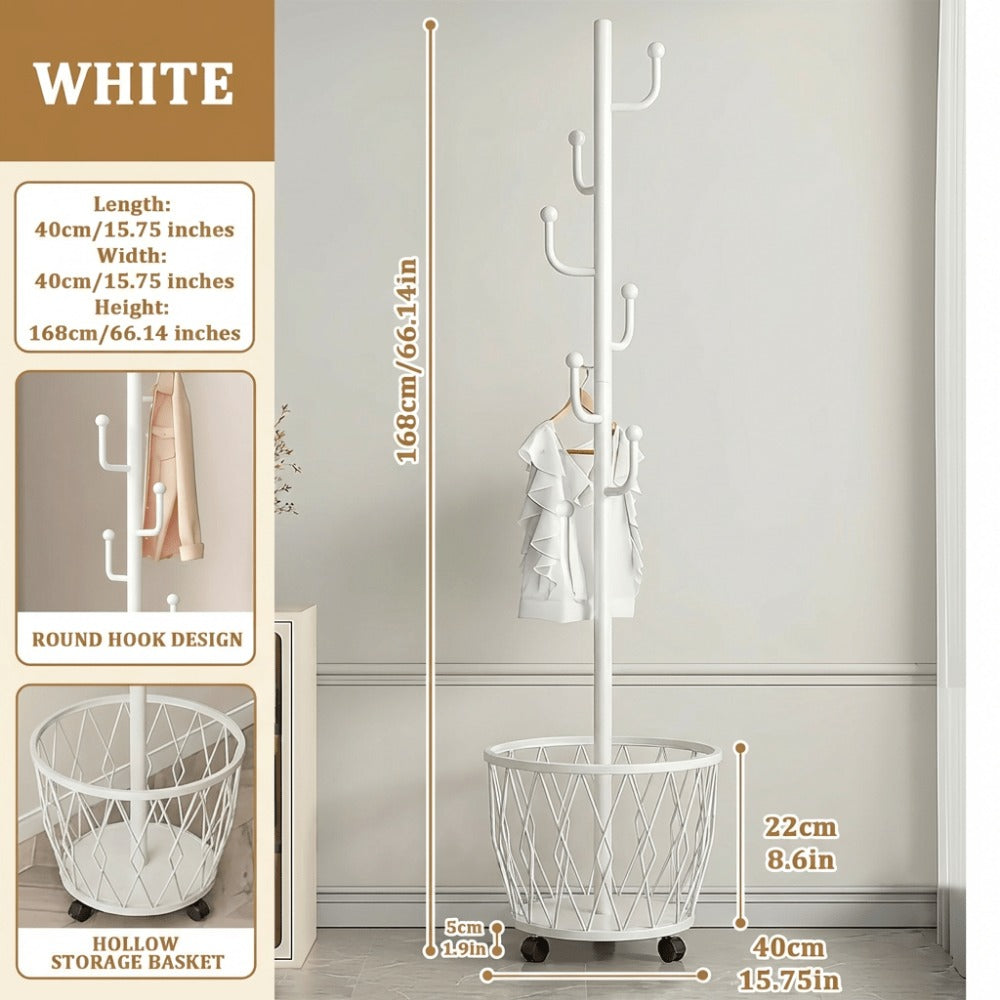 Freestanding Rolling Coat Rack with Locking Wheels, Entryway Hall Tree detail image - detail view 8