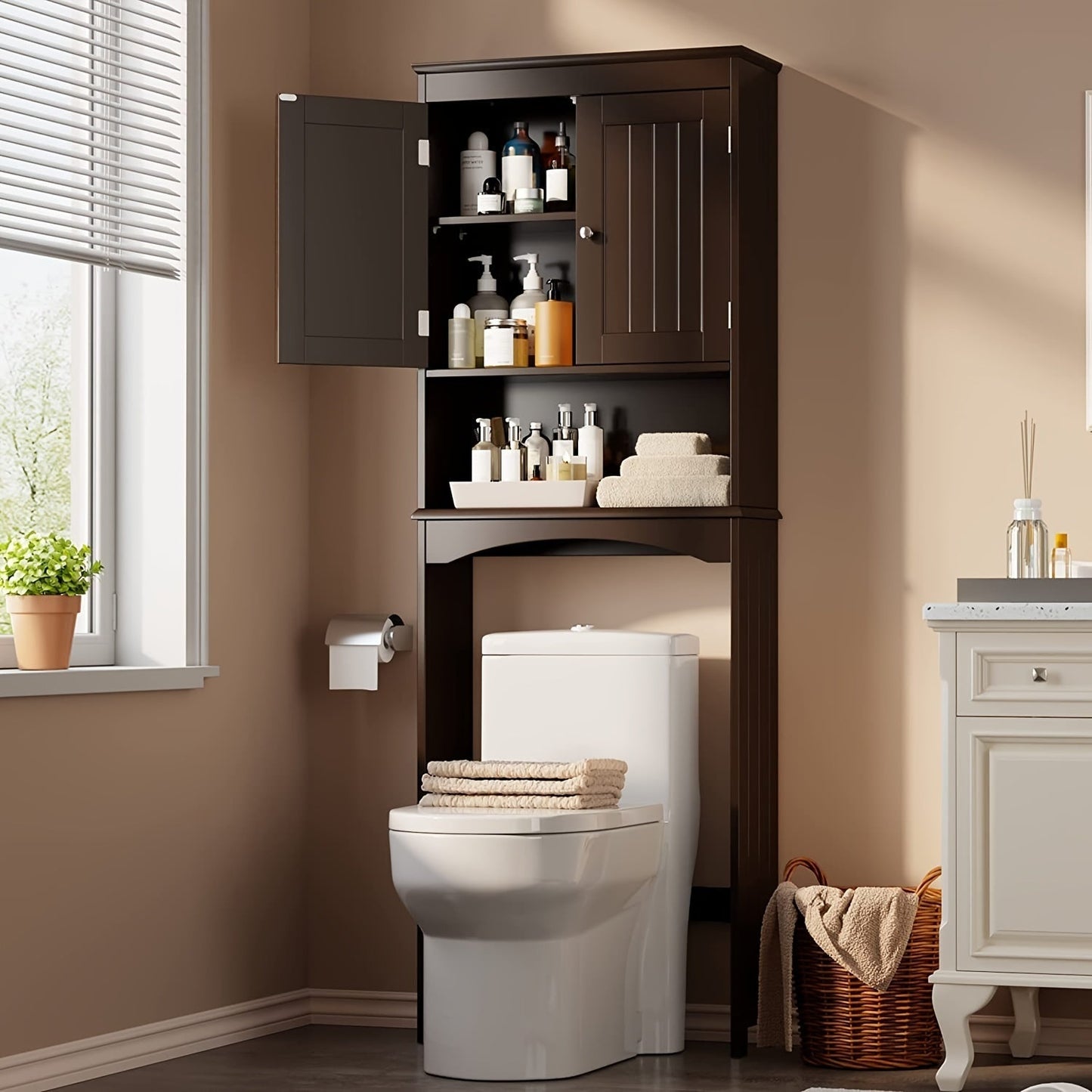Bathroom Storage Cabinet shown in the Dark Brown option