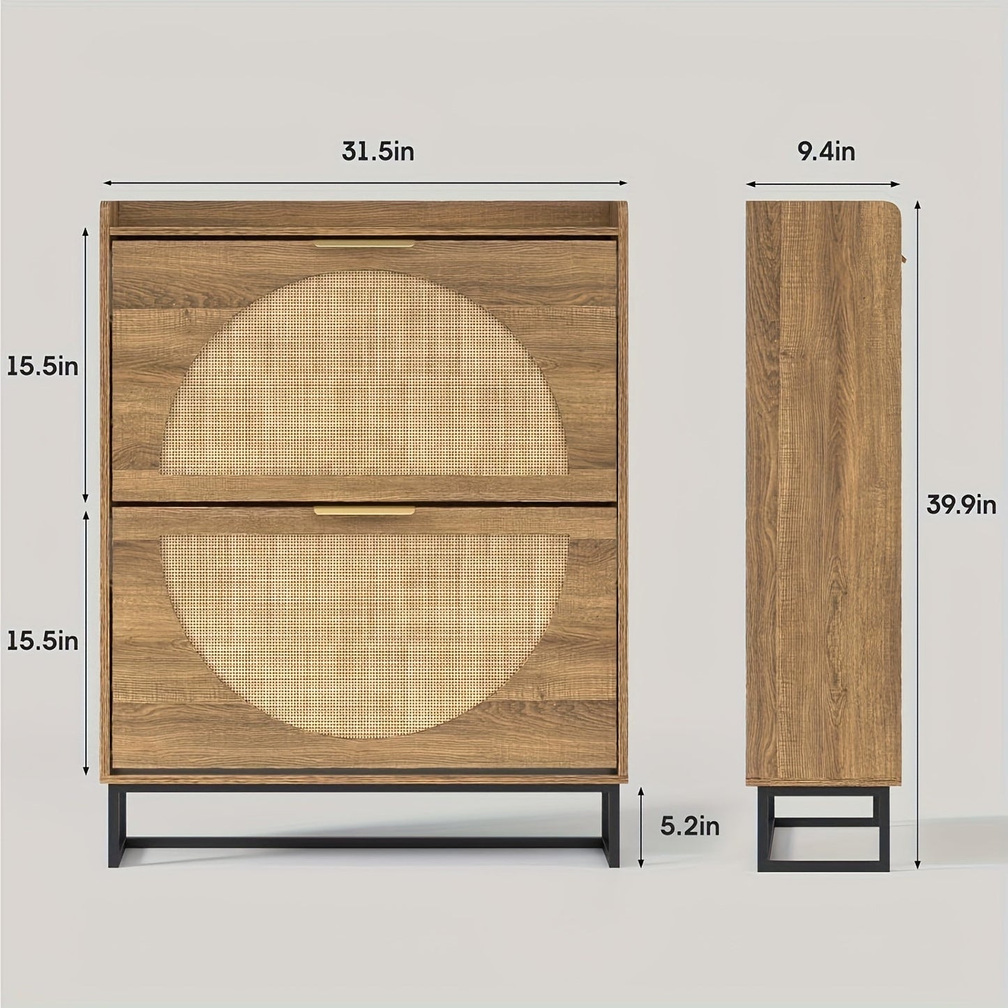 Shoe Cabinet shown in the 2-Drawers Rustic Oak Rattan option