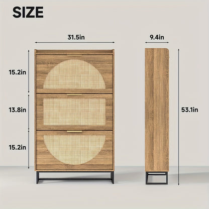 Shoe Cabinet shown in the 3-Drawers Rustic Oak Rattan option