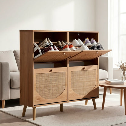 Freestanding Wicker Shoe Storage Cabinet for Entryway and Living Room detail image - detail view 10
