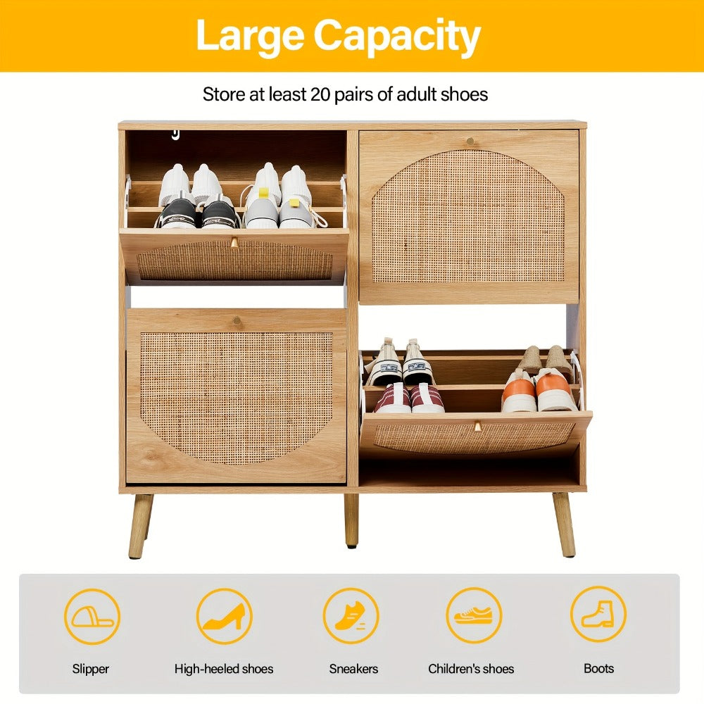 Freestanding Wicker Shoe Storage Cabinet for Entryway and Living Room detail image - detail view 16