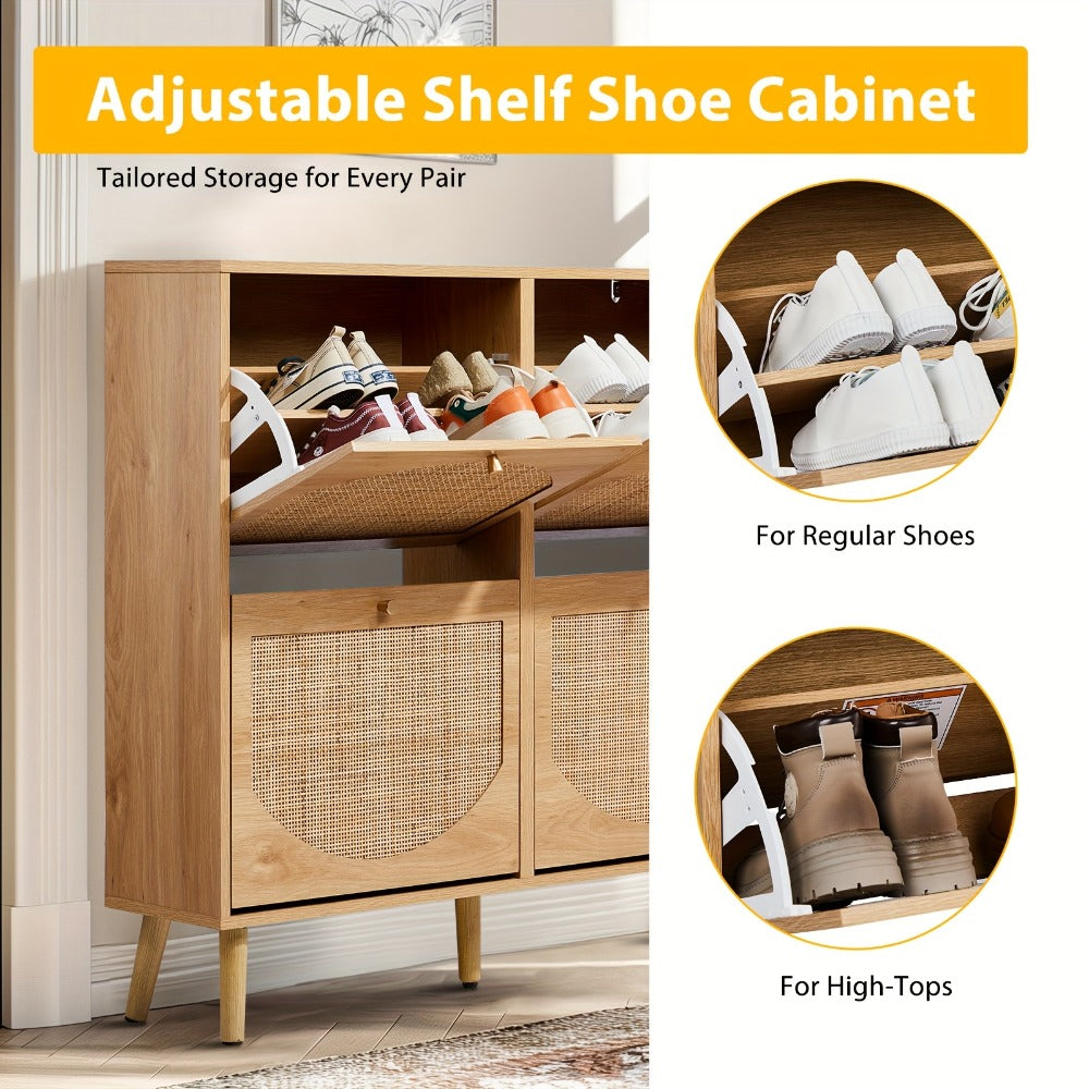 Freestanding Wicker Shoe Storage Cabinet for Entryway and Living Room detail image - detail view 17