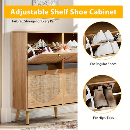 Freestanding Wicker Shoe Storage Cabinet for Entryway and Living Room detail image - detail view 17